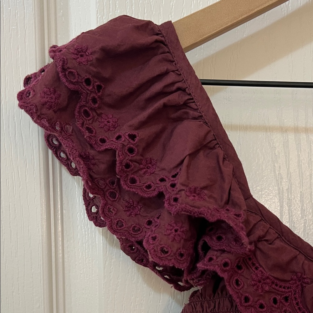 Madewell Lucie Women’s Cottagecore Cotton Embroidered Maroon Midi Dress 4P - Picture 5 of 13